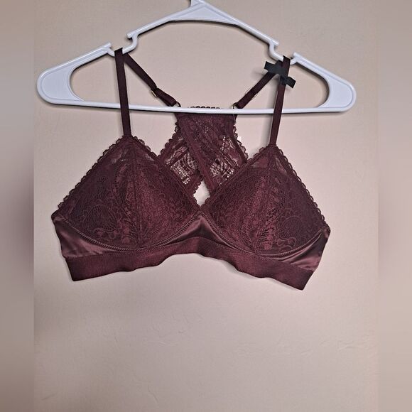 NWT Aerie Real Power Wireless Push Up Paisley Lace Bra Royal Berry Balconette - Picture 1 of 6